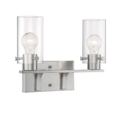Nuvo 60-7172 Sommerset Series Vanity Light w/ Clear Glass, 2 Lights, Wattage 60W, Brushed Nickel