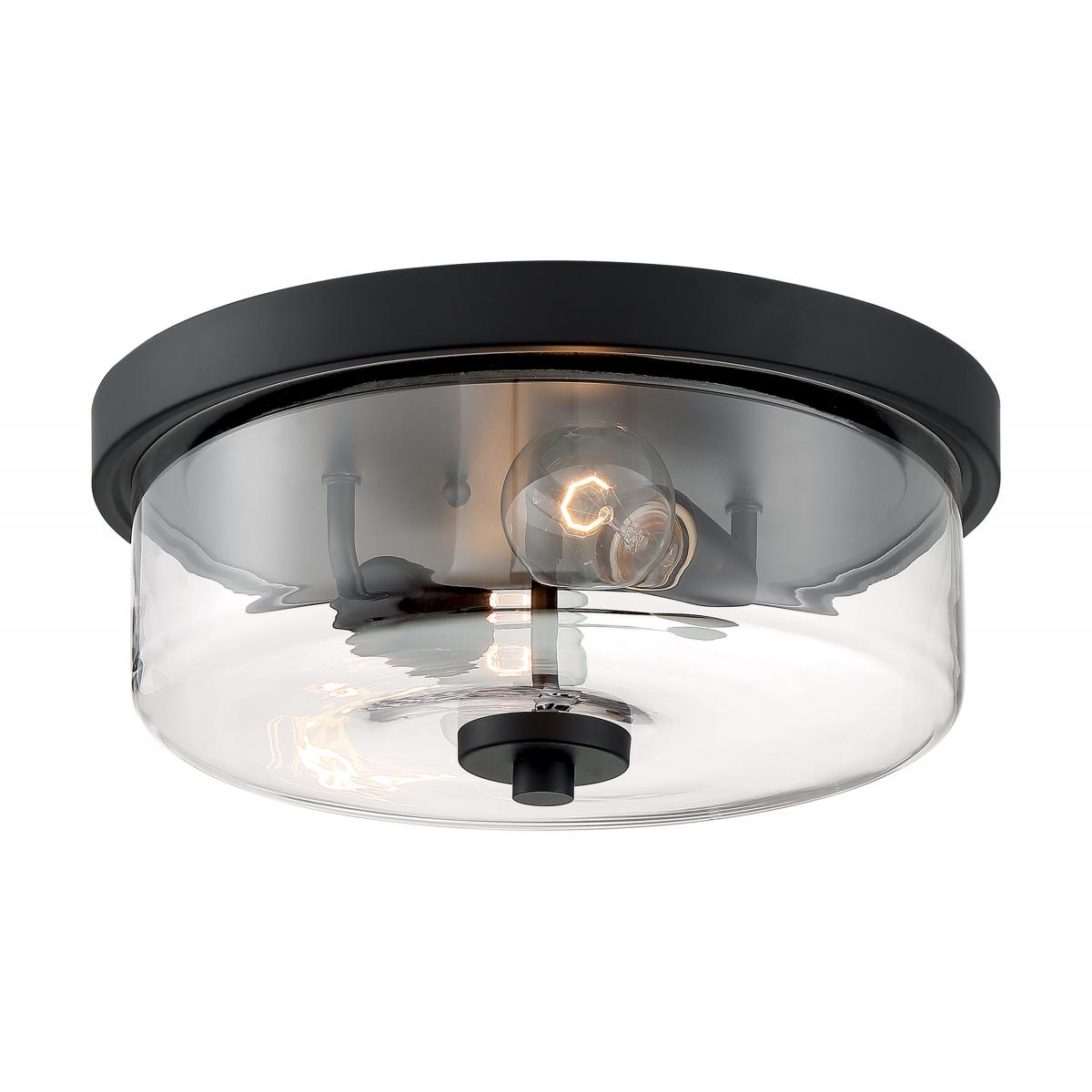 Nuvo 60-7268 Sommerset 2 Light Flush Mount with Clear Glass – Matte Black Finish, 60W Max, 120V