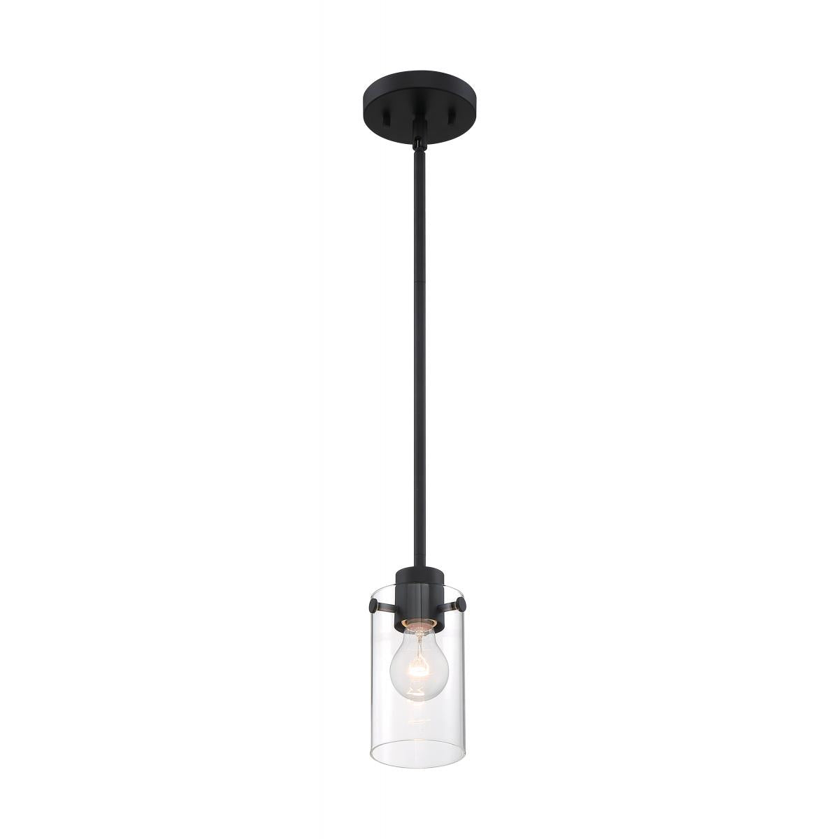 Nuvo 60-7270 Sommerset 1 Light Mini Pendant with Clear Glass – Matte Black Finish, 60W Max, 120V