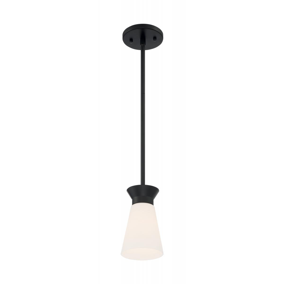 Nuvo 60-7314 Caleta 1 Light Mini Pendant with Cylindrical Frosted Glass – Black Finish, 60W Max, 120V
