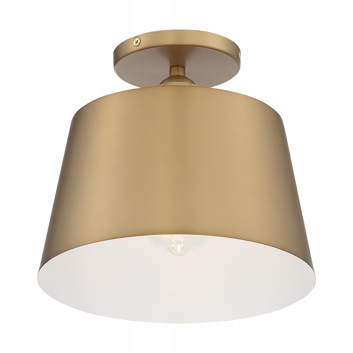 Nuvo 60-7322 Motif 1 Light Semi-Flush Fixture – Brushed Brass and White Accents, 100W Max, 120V, cETLus Listed