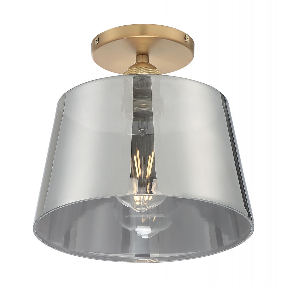 Nuvo 60-7324 Motif 1 Light Semi-Flush Fixture – Brushed Brass and Smoked Glass, 100W Max, 120V, cETLus Listed