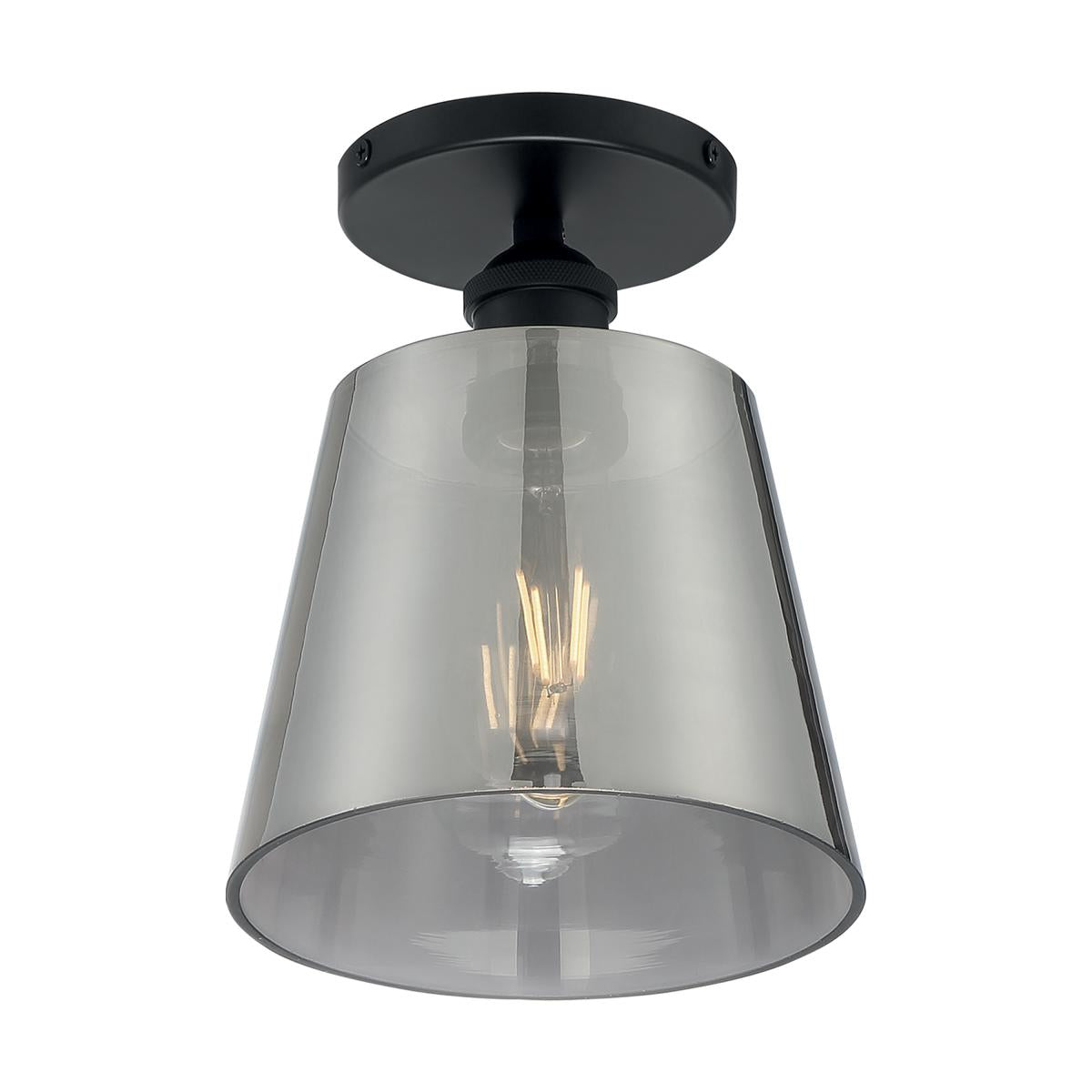 Nuvo 60-7333 Motif 1 Light Semi-Flush Fixture – Black and Smoked Glass, 100W Max, 120V, cETLus Listed