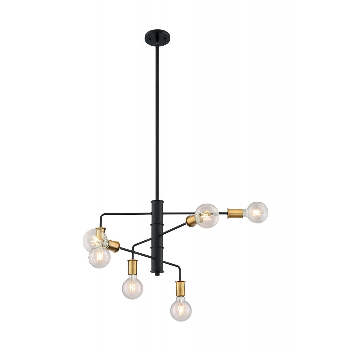 Nuvo 60-7344 Ryder 6 Light Chandelier – Black and Brushed Brass Finish, 60W Max, 120V, cETLus Listed