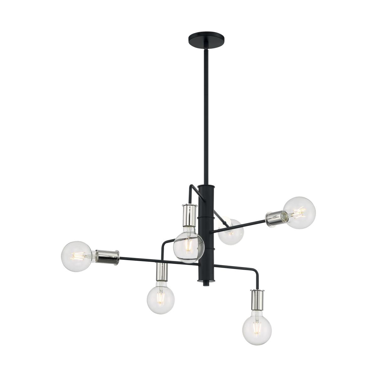 Nuvo 60-7354 Ryder 6 Light Chandelier – Black and Polished Nickel Finish, 60W Max, 120V, cETLus Listed