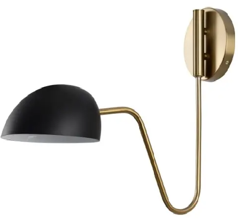 Nuvo 60-7391 Trilby Wall Sconce, 1-Light, Voltage 120V, Wattage 60W, Matte Black/Burnished Brass