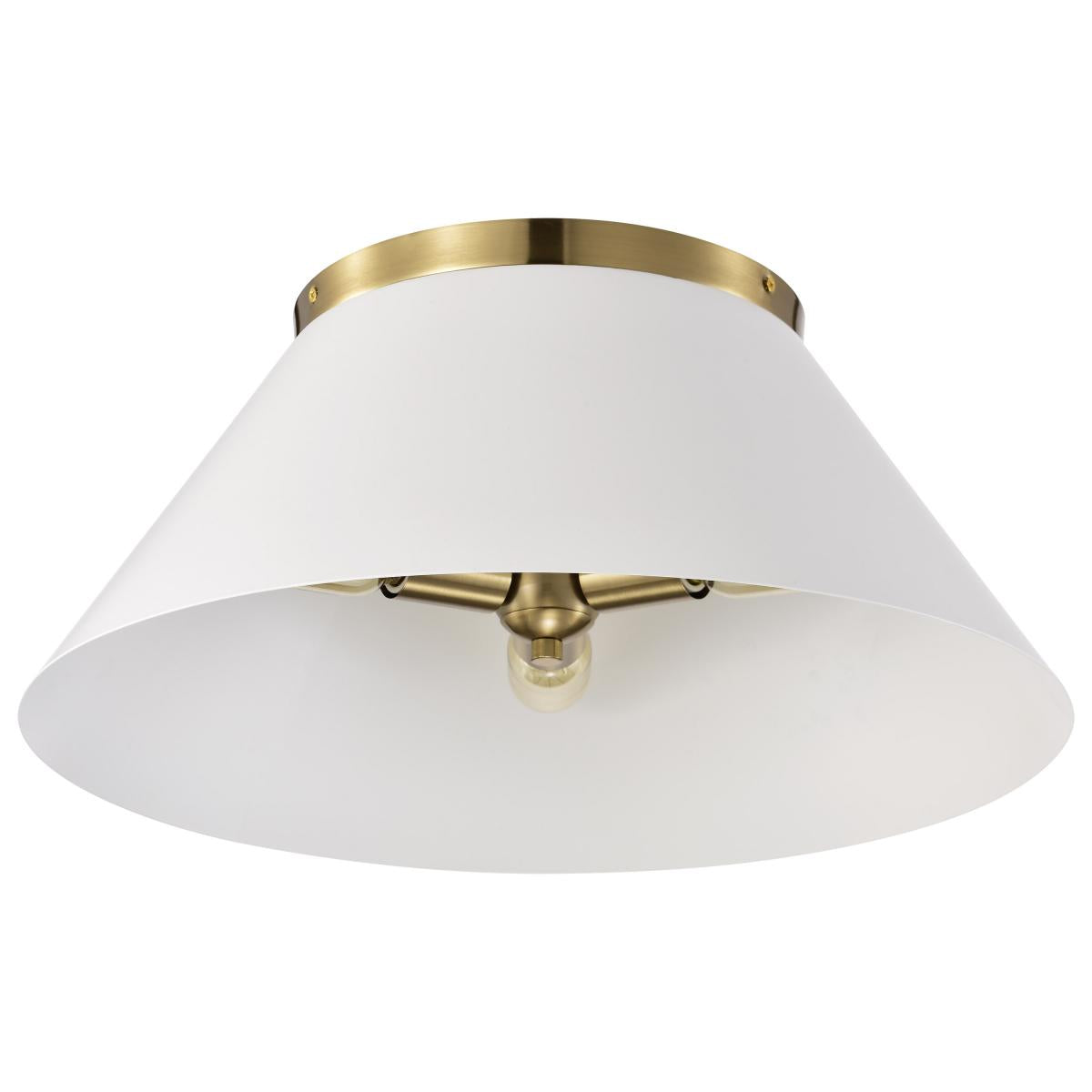 Nuvo 60-7421 Dover 3 Light Large Flush Mount – White with Vintage Brass, 60W Max, 120V, cETLus Listed