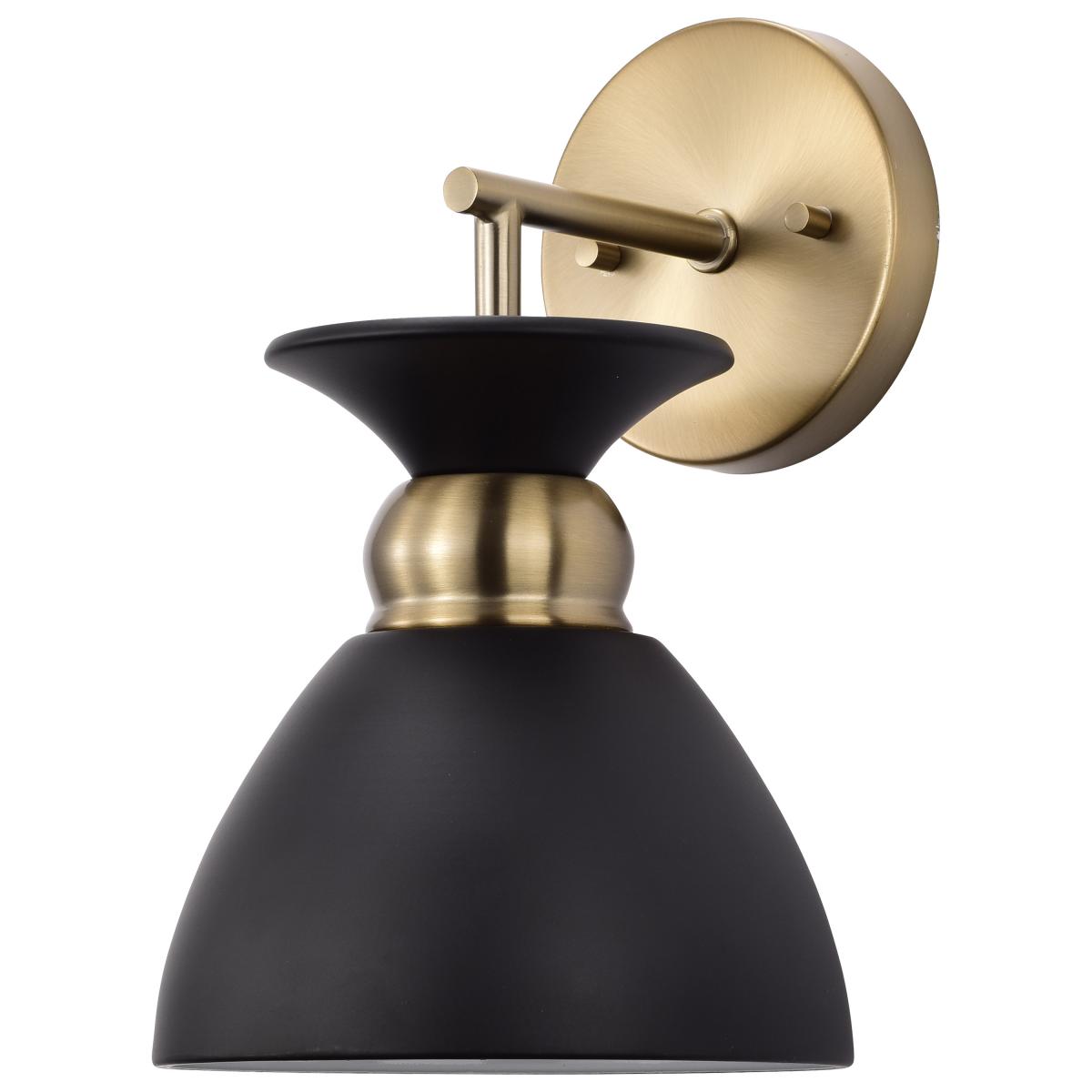 Nuvo 60-7458 Perkins 1 Light Wall Sconce – Matte Black with Burnished Brass, 60W Max, 120V, cULus Listed