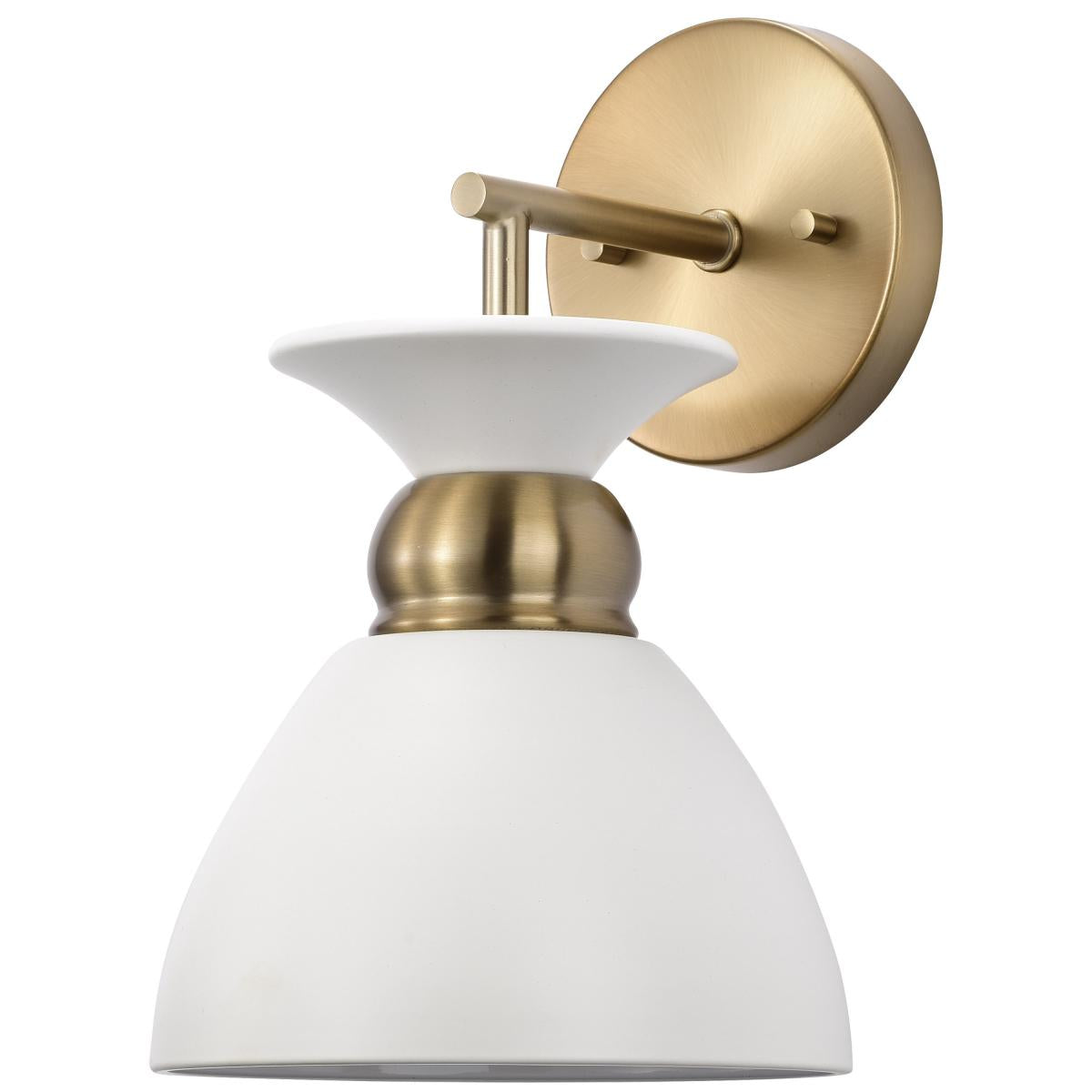 Nuvo 60-7459 Perkins 1 Light Wall Sconce – Matte White with Burnished Brass, 60W Max, 120V, cULus Listed