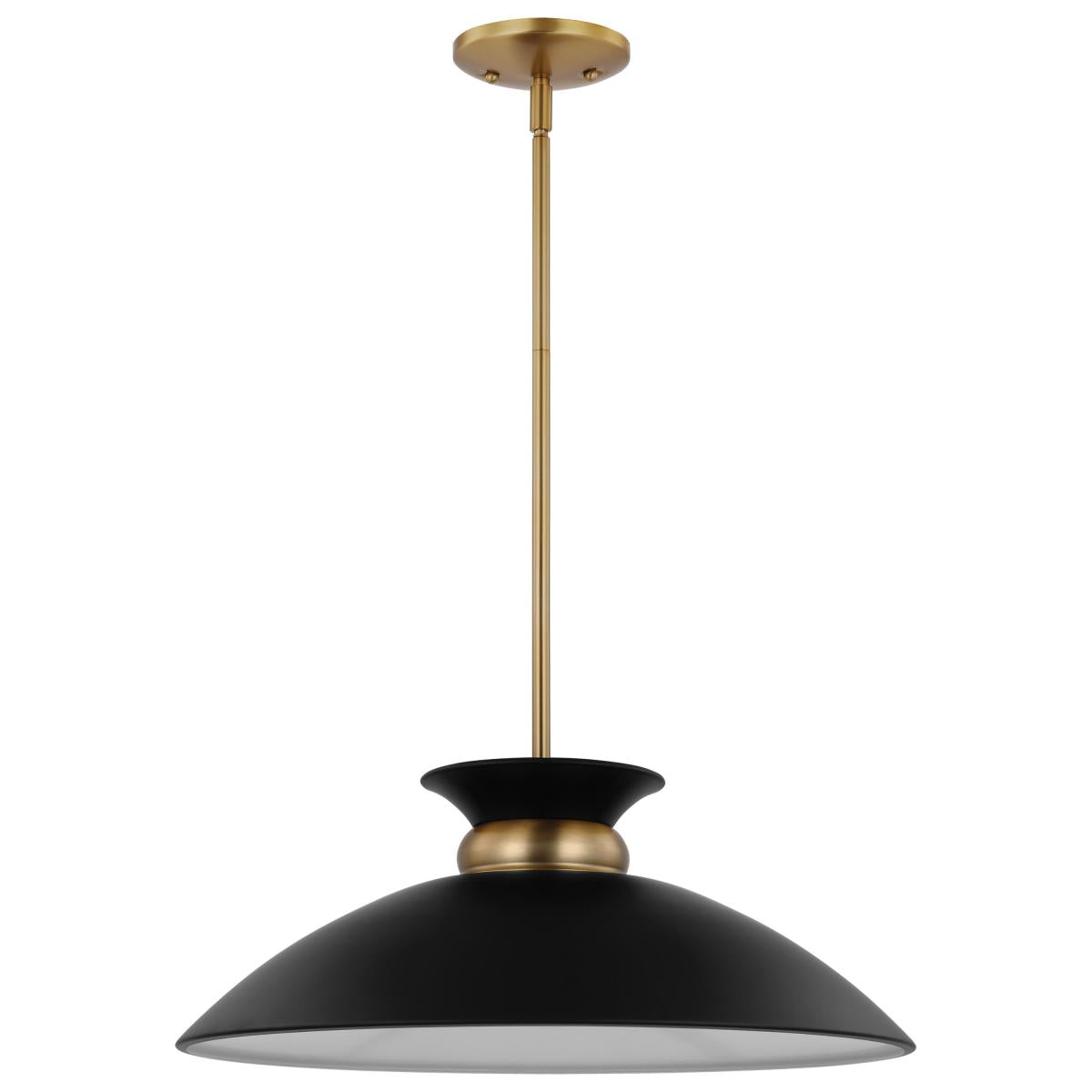 Nuvo 60-7461 Perkins 1 Light Medium Pendant – Matte Black with Burnished Brass, 100W Max, 120V, cULus Listed