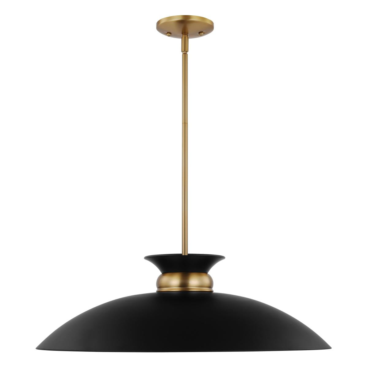 Nuvo 60-7462 Perkins 1 Light Large Pendant – Matte Black with Burnished Brass, 100W Max, 120V, cULus Listed
