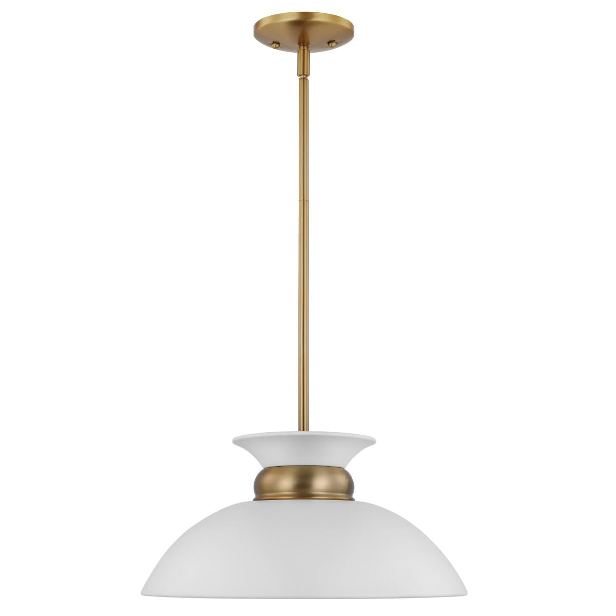 Nuvo 60-7463 Perkins 1 Light Small Pendant – Matte White with Burnished Brass, 100W Max, 120V, cULus Listed