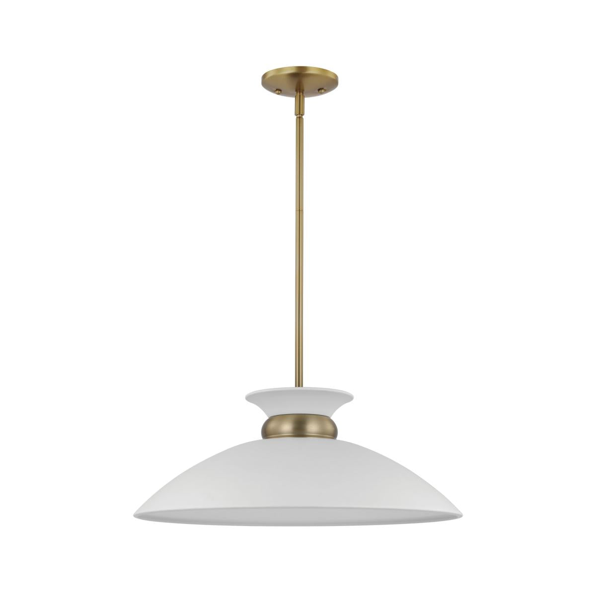 Nuvo 60-7464 Perkins 1 Light Medium Pendant – Matte White with Burnished Brass, 100W Max, 120V, cULus Listed