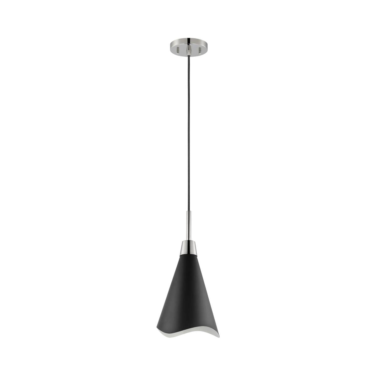 Nuvo 60-7472 Tango 1 Light Small Pendant – Matte Black with Polished Nickel, 60W Max, 120V, cULus Listed