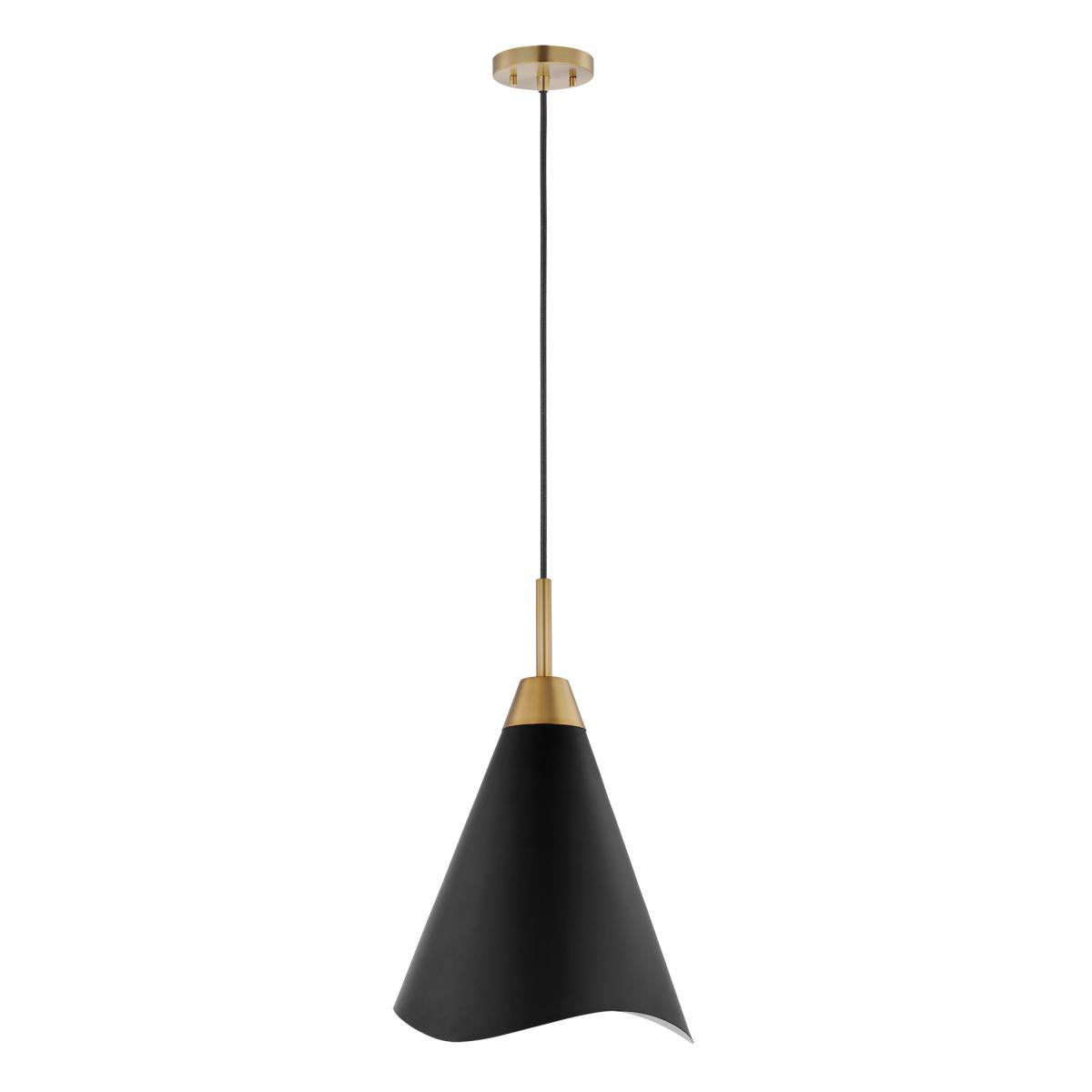 Nuvo 60-7473 Tango 1 Light Medium Pendant – Matte Black with Burnished Brass, 60W Max, 120V, cULus Listed