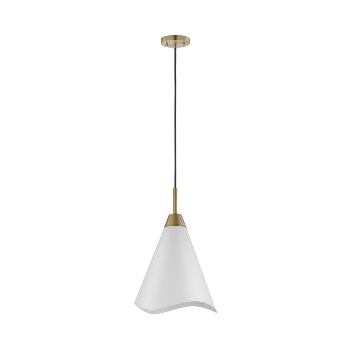 Nuvo 60-7474 Tango 1 Light Medium Pendant – Matte White with Burnished Brass, 60W Max, 120V, cULus Listed