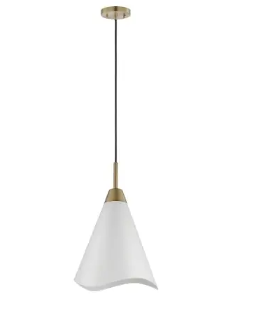 Nuvo 60-7477 Tango Pendant, 1 Light, Wattage 60W, Voltage 120V, White/Burnished Brass, Large