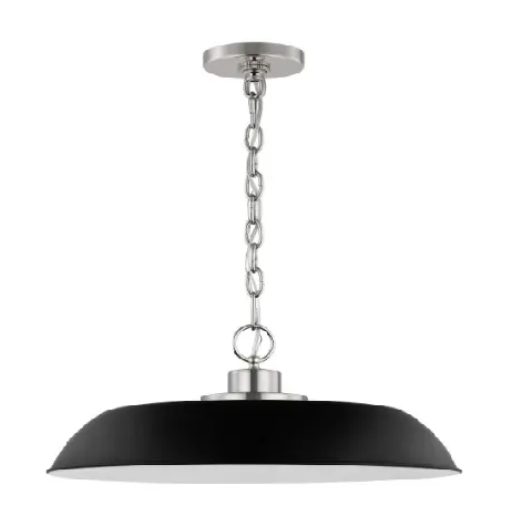 Nuvo 60-7485 Colony Pendant, 1 Light, Wattage 100W, Voltage 120V, Black/Polished Nickel, Medium