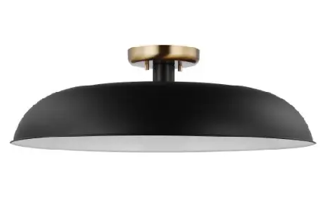 Nuvo 60-7497 Colony Semi-Flush Mount, Large, Wattage 60W, Voltage 120V, Black/Burnished Brass