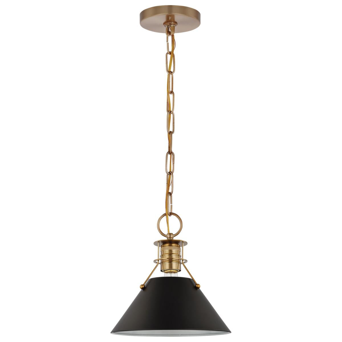Nuvo 60-7521 Outpost 1 Light Small Pendant – Matte Black with Burnished Brass, 60W Max, 120V, cULus Listed