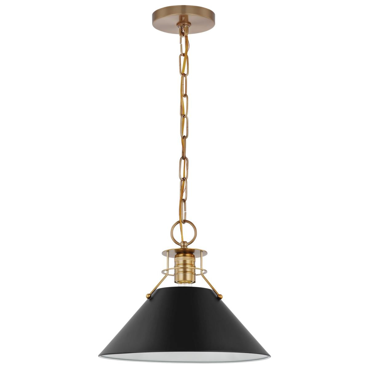 Nuvo 60-7523 Outpost 1 Light Medium Pendant – Matte Black with Burnished Brass, 60W Max, 120V, cULus Listed