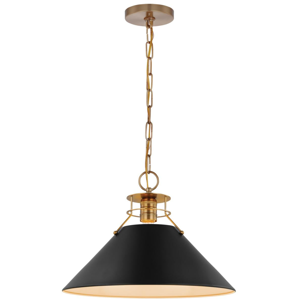 Nuvo 60-7525 Outpost 1 Light Large Pendant – Matte Black with Burnished Brass, 60W Max, 120V, cULus Listed