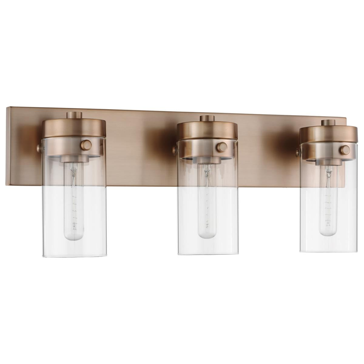 Nuvo 60-7533 Intersection 3 Light Vanity – Burnished Brass with Clear Glass, 60W Max, 120V, cULus Listed
