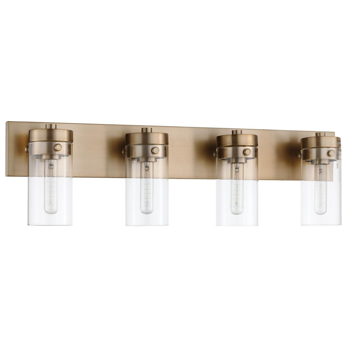 Nuvo 60-7534 Intersection 4 Light Vanity – Burnished Brass with Clear Glass, 60W Max, 120V, cULus Listed