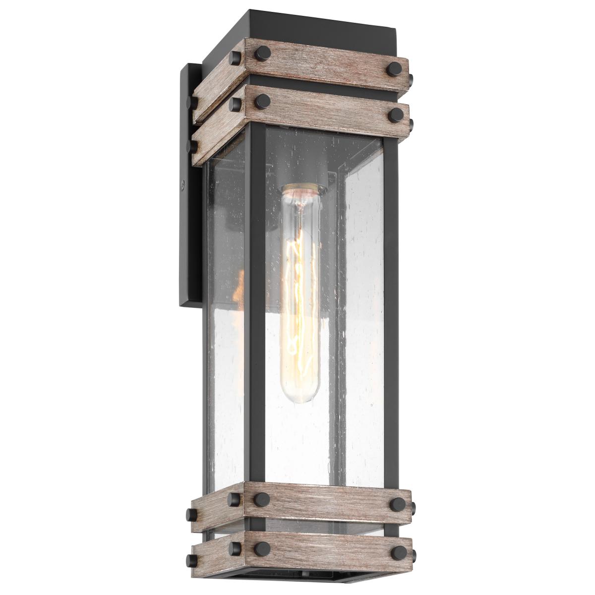 Nuvo 60-7541 Homestead 1 Light Medium Wall Lantern – Matte Black & Wood Finish with Clear Seeded Glass, 60W Max, 120V, cETLus Listed