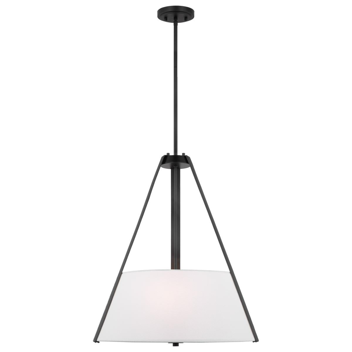 Nuvo 60-7696 Brewster 3 Light Pendant – Black Finish with Faux Leather Wrapped Straps and White Textile Shade, 60W Max, 120V, cETLus Listed