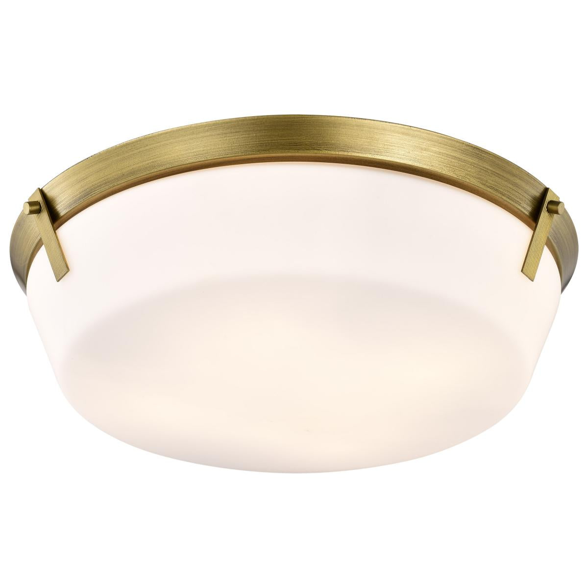 Nuvo 60-7751 Rowen 4 Light Flush Mount – Natural Brass Finish with Etched White Glass, 60W Max, 120V, cULus Listed