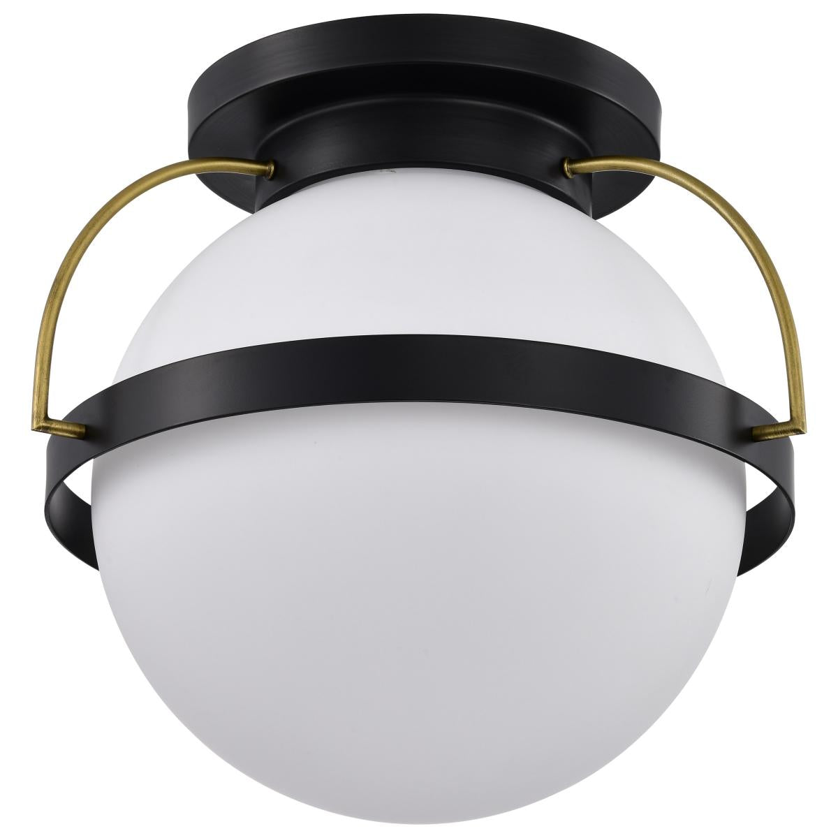 Nuvo 60-7772 Lakeshore 1 Light Large Flush Mount – Matte Black & Natural Brass Finish with White Opal Glass, 60W Max, 120V, cULus Listed