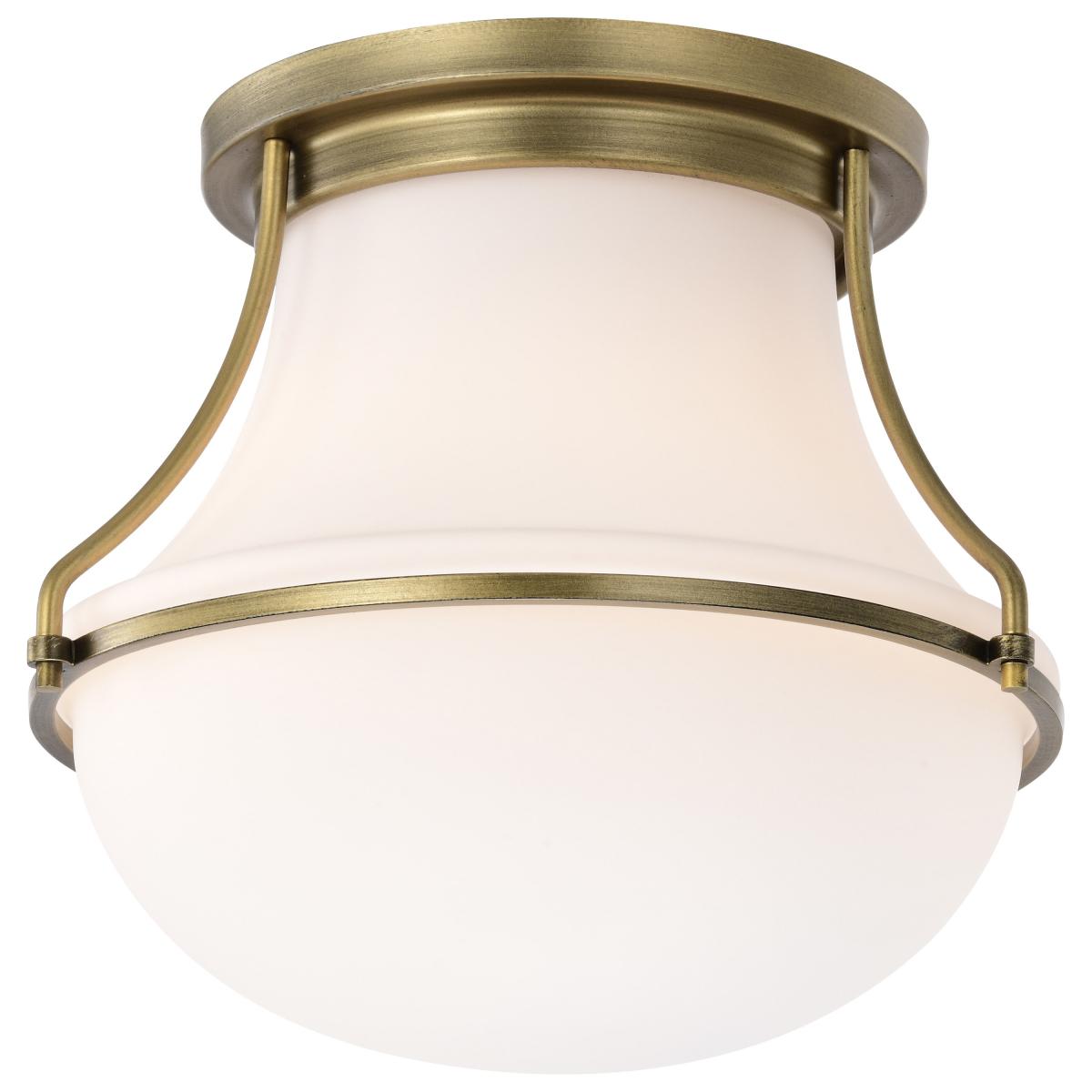 Nuvo 60-7860 Valdora 1 Light 10" Flush Mount – Natural Brass Finish with White Opal Glass, 60W Max, 120V, cULus Listed