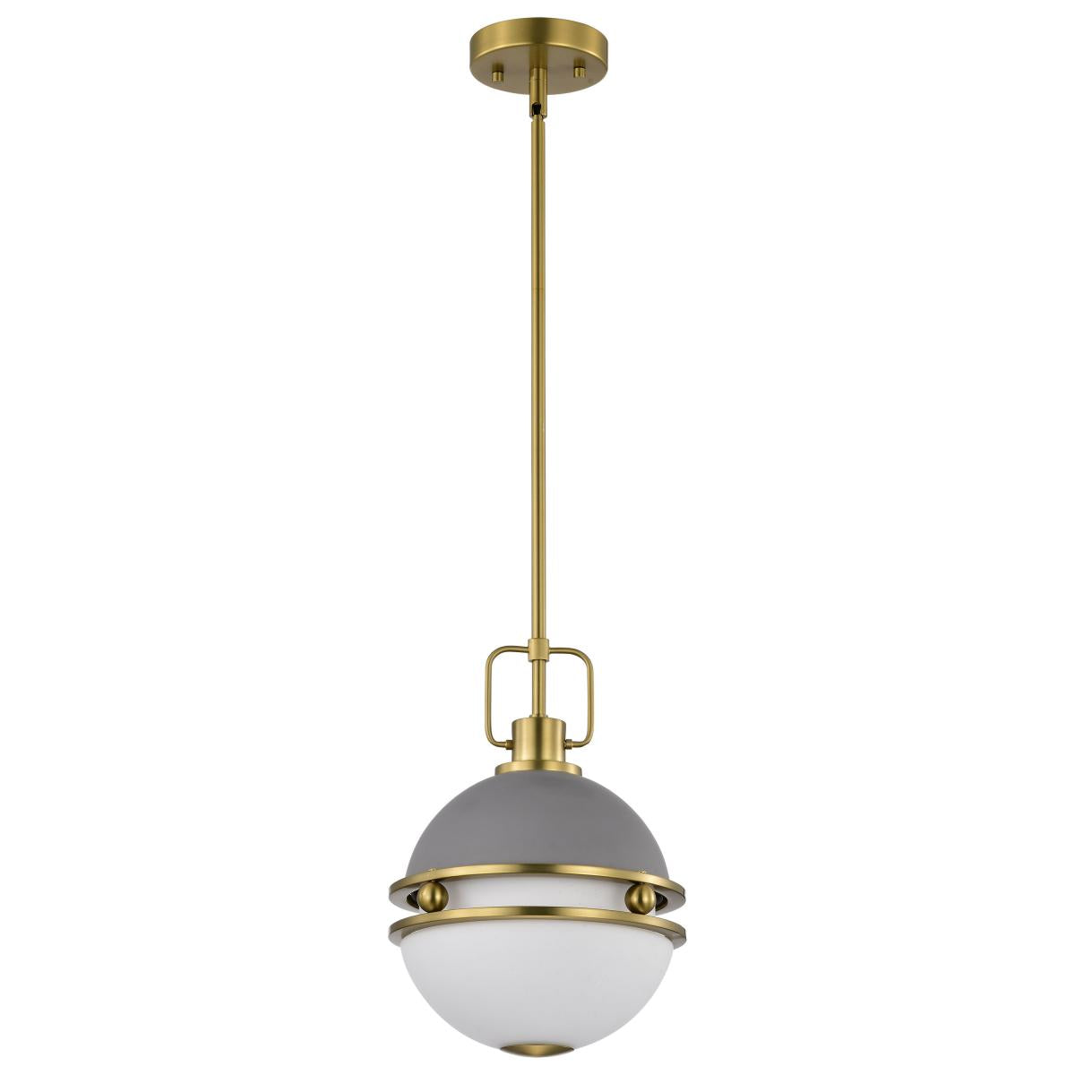 Nuvo 60-7875 Everton 1 Light 10" Pendant – Matte Gray & Brass Finish with Etched Opal Glass, 60W Max, 120V, cETLus Listed