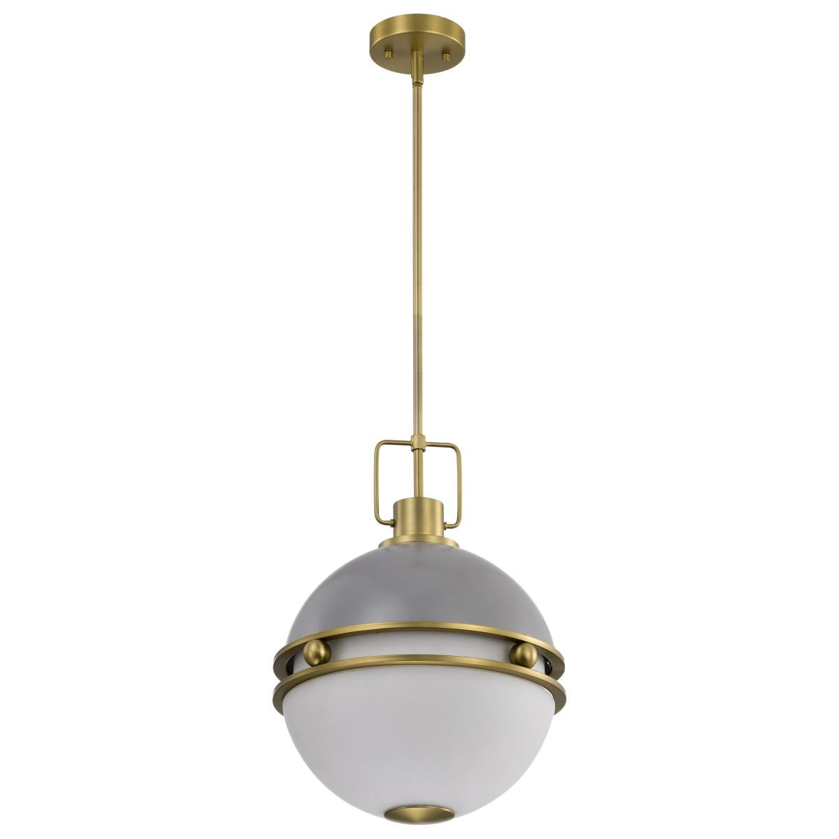 Nuvo 60-7877 Everton 2 Light 14" Pendant – Matte Gray & Brass Finish with Etched Opal Glass, 60W Max, 120V, cETLus Listed