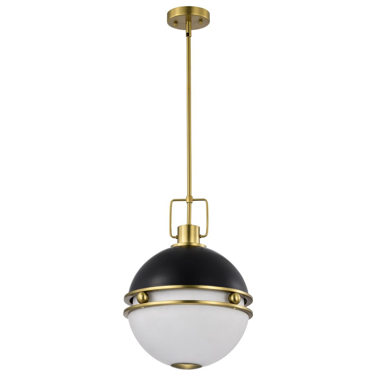 Nuvo 60-7878 Everton 2 Light 14" Pendant – Matte Black & Brass Finish with Etched Opal Glass, 60W Max, 120V, cETLus Listed