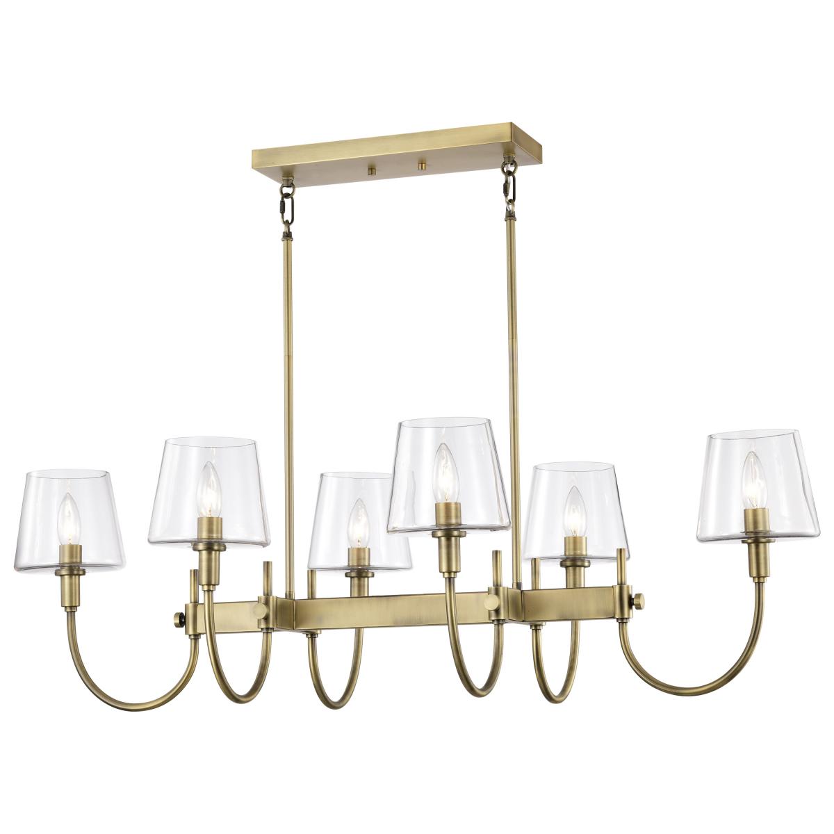 Nuvo 60-7887 Brookside 6 Light Island Pendant – Vintage Brass Finish with Clear Glass, 60W Max, 120V, cETLus Listed