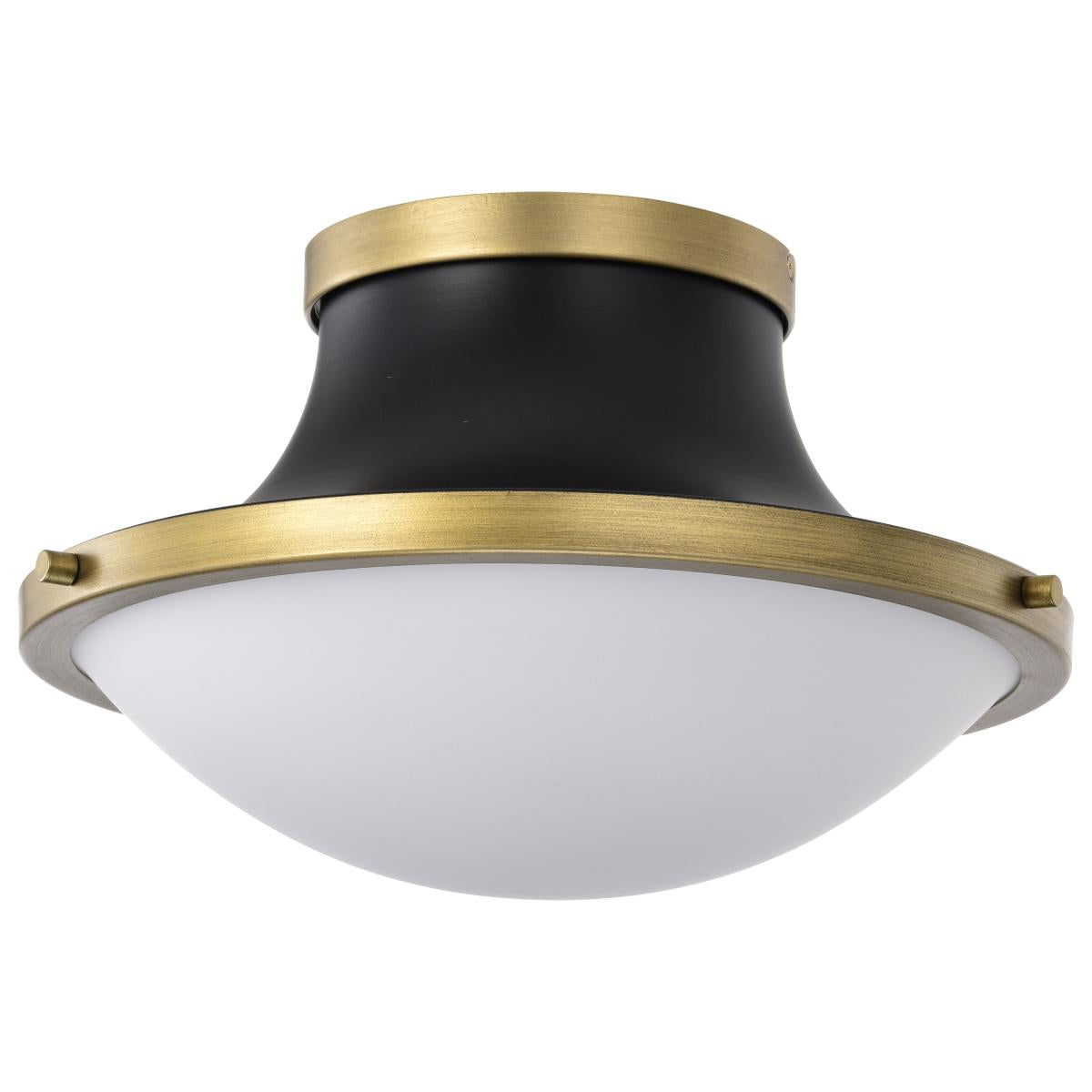 Nuvo 60-7905 Lafayette 1-Light Flush Mount, Matte Black & Natural Brass, White Opal Glass, 14"W, 60W, 120V, Damp Rated