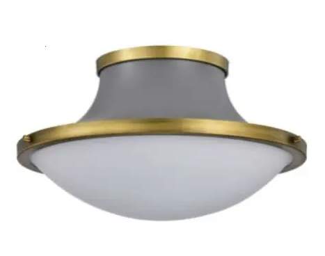 Nuvo 60-7916 18-in Lafayette Flush Mount Fixture w/o Bulbs, 3-Light, Voltage 120V, Gray/Natural Brass