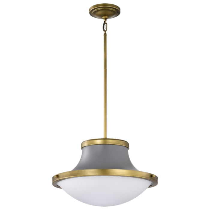 Nuvo 60-7918 Lafayette 3-Light Pendant - 18IN - Gray with Natural Brass Accents / White Opal Glass