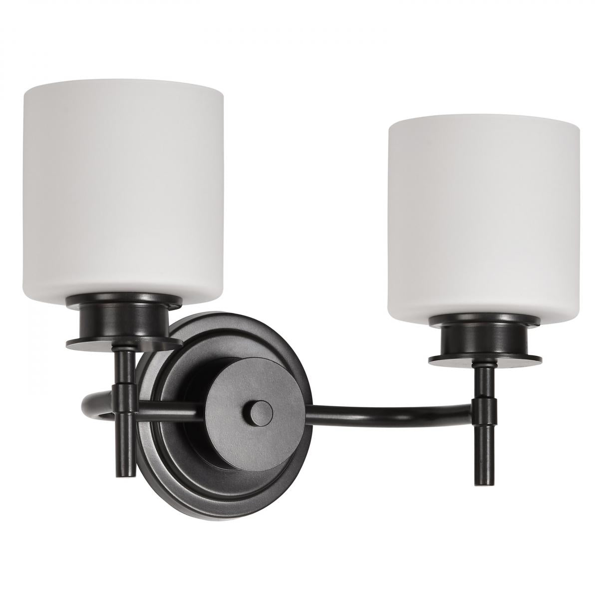 Nuvo 60-8032 Warren 2-Light Vanity, Gun Metal, Satin White Glass, 5", 60W, 120V, Damp Rated