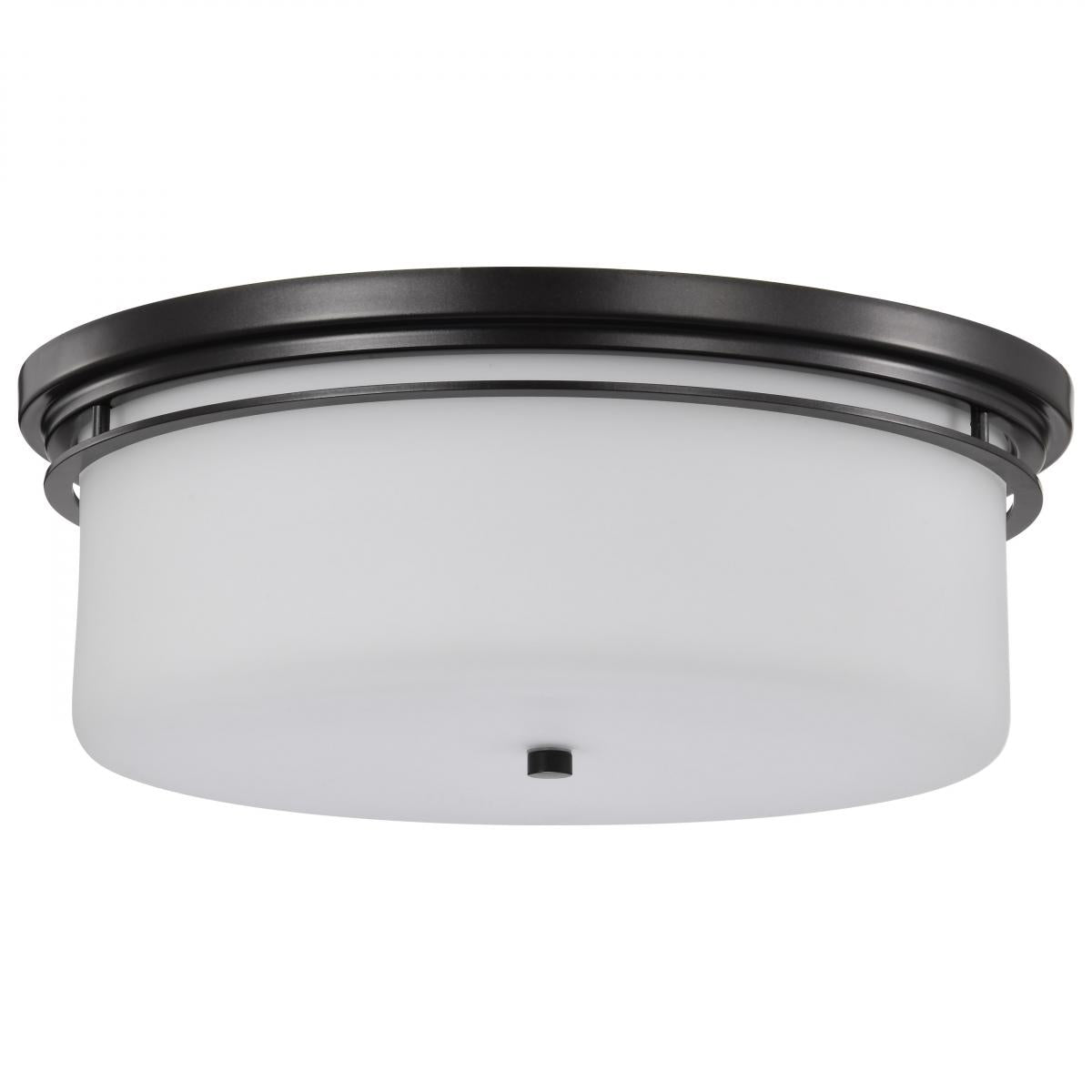 Nuvo 60-8034 Warren 2-Light Flush Mount, 15", Gun Metal, Satin White Glass, 60W, 120V, Damp Rated