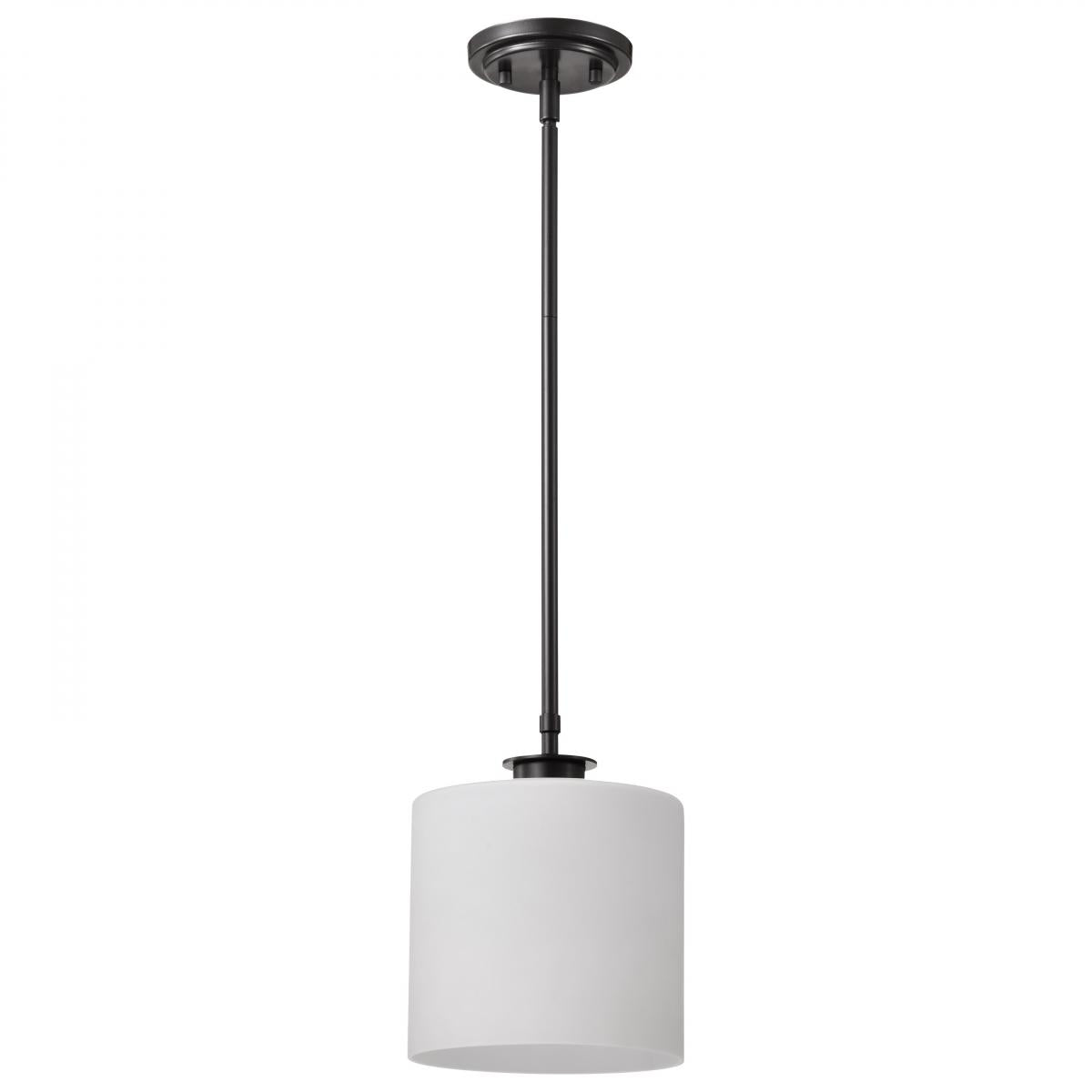 Nuvo 60-8036 Warren 1-Light Pendant, 8", Gun Metal, Satin White Glass, 60W, 120V, 36" Stem, Dry Rated