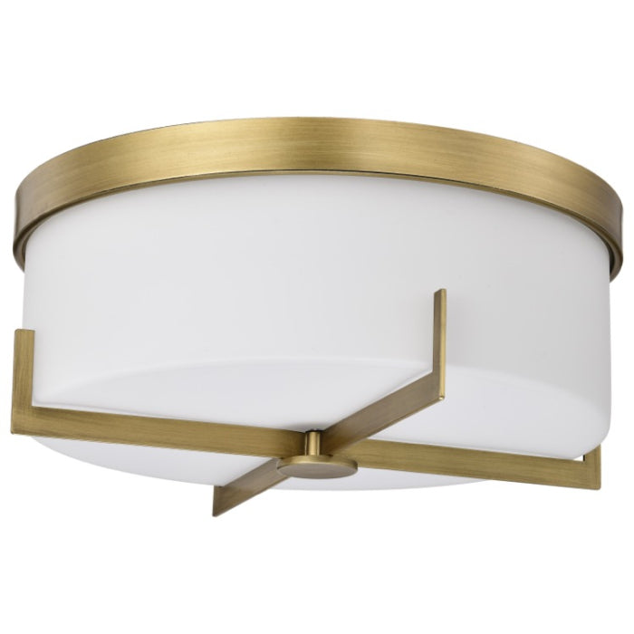 Nuvo 60-8044 Roselle 3-Light Flush Mount, 14in Natural Brass / White Glass