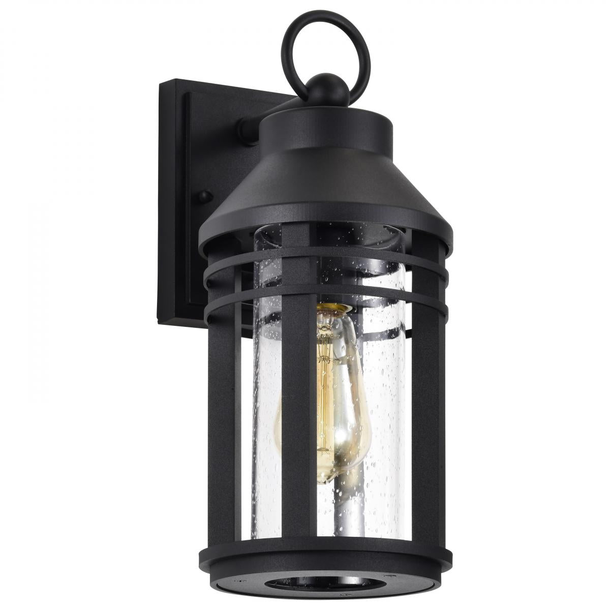 Nuvo 60-8102 Wilton Collection 1-Light Medium Matte Black Outdoor Wall Lantern - 100W 120V, Clear Seeded Glass, Die-Cast Aluminum, cETLus Wet-Rated