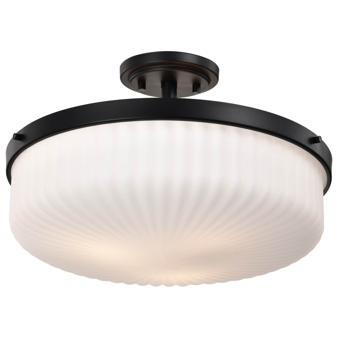 Nuvo 60-8647 Solara 16.6" Indoor Semi Flush Mount Ceiling Light - Finish: Matte Black - Frosted Ribbed Glass