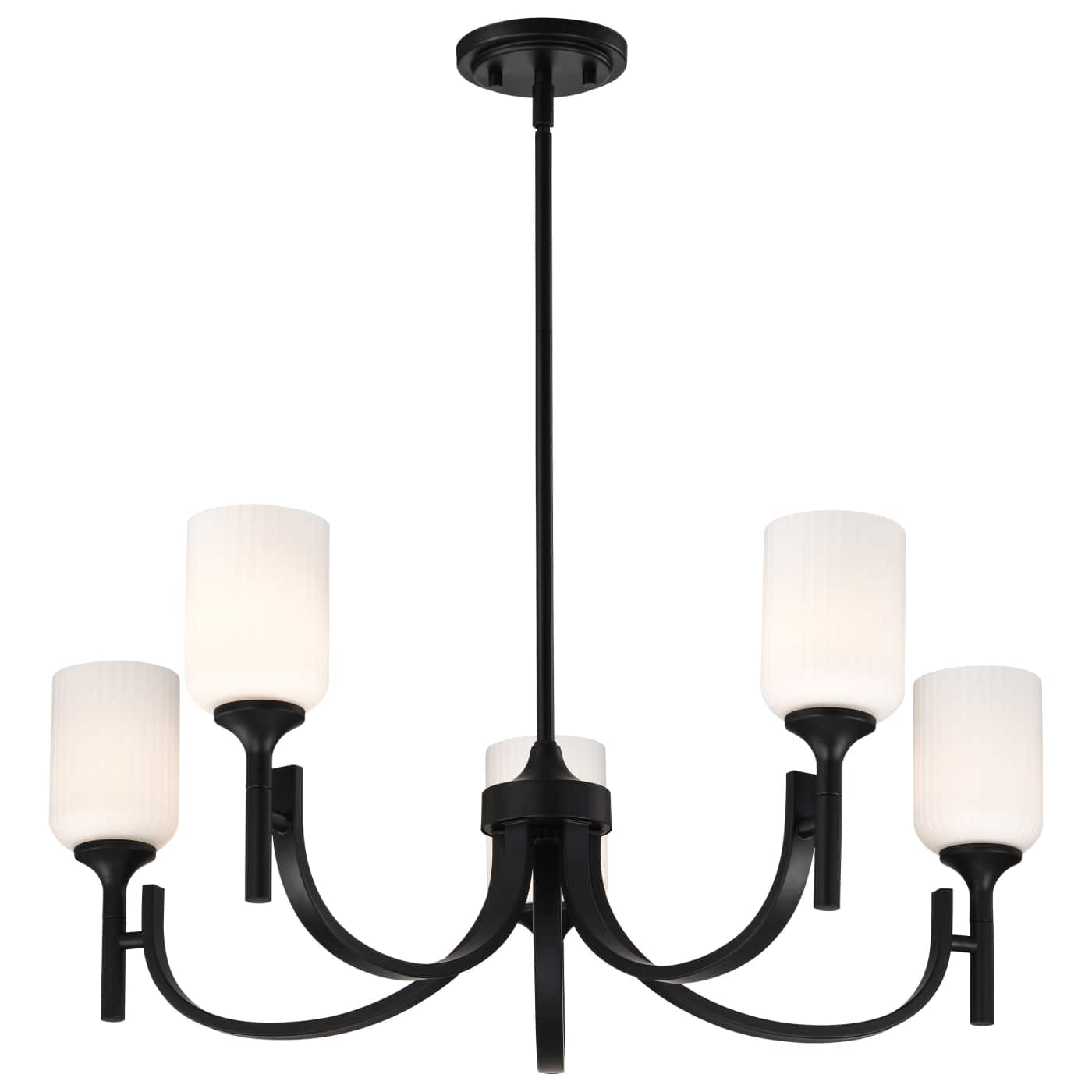 Nuvo 60-8650 Solara 30" Indoor Chandelier Ceiling Light - Finish: Matte Black - Frosted Ribbed Glass