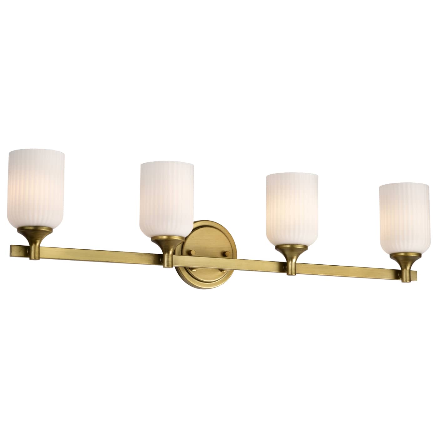 Nuvo 60-8664 Solara 32.63" 4 Lights Indoor Vanity Wall Light - Finish: Natural Brass - Frosted Ribbed Glass