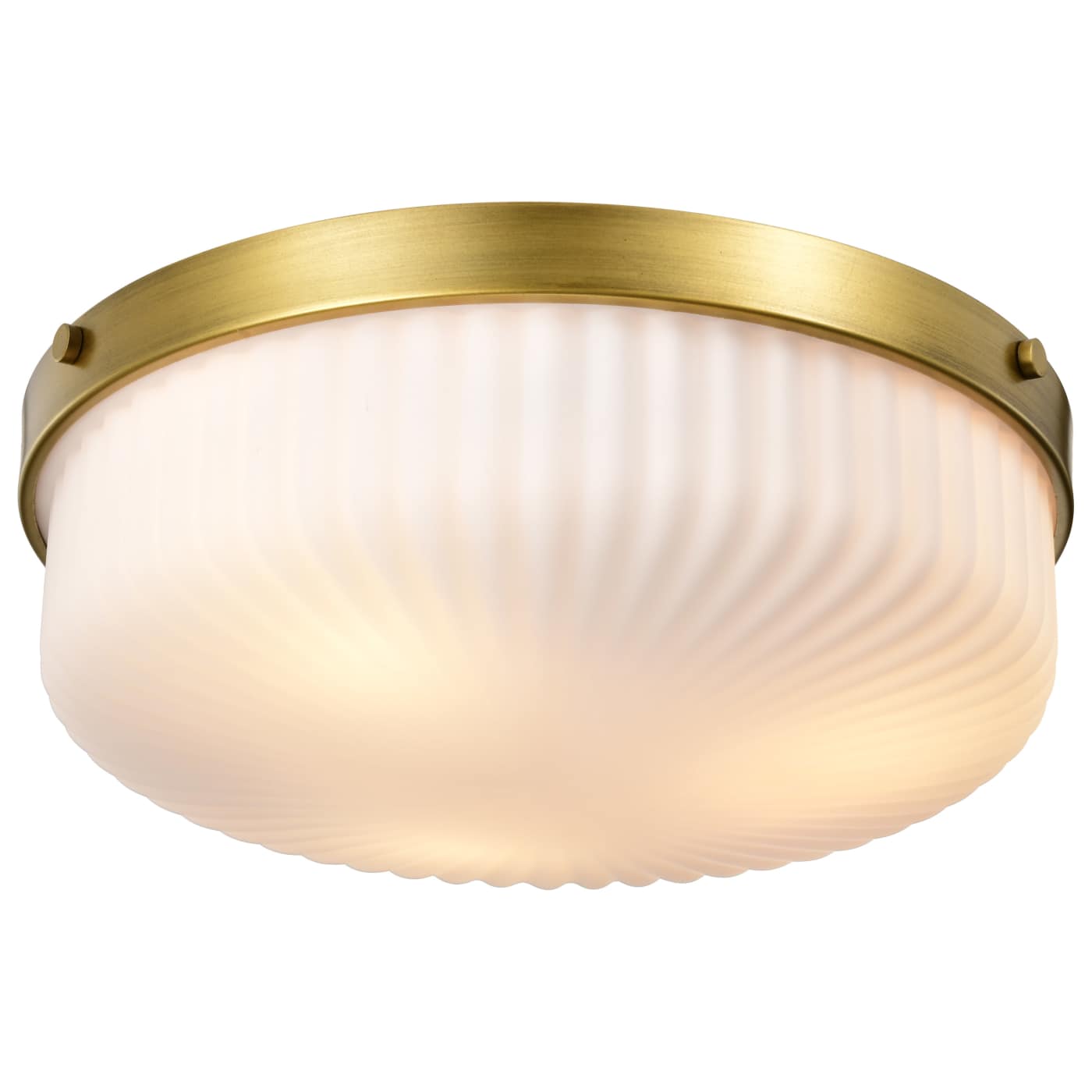 Nuvo 60-8668 Solara 16.63" Indoor Flush Mount ceiling Light - Finish: Natural Brass - Frosted Ribbed Glass