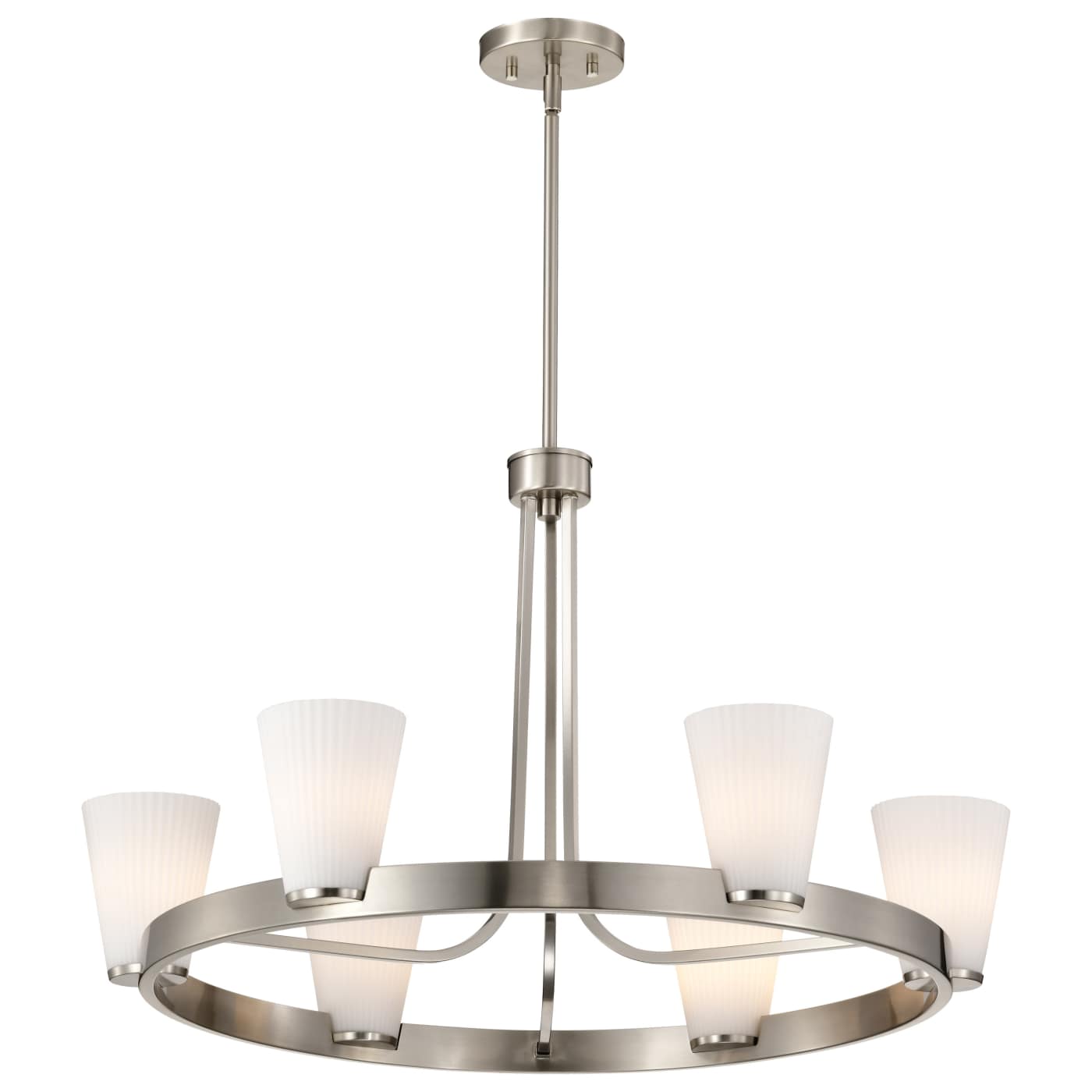 Nuvo 60-8736 Royale 30" 6 Light Indoor Chandelier Ceiling Light - Finish: Brushed Nickel - Ribbed White Glass